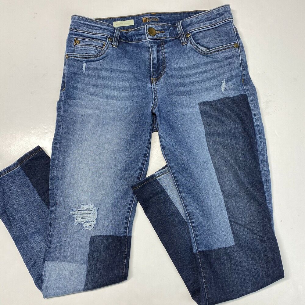 Kut From The Kloth Jeans Catherine Boyfriend 6 Colorblock Stretch Denim Holes